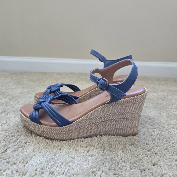 Sundance Wedge Sandals Womens EU 41 US 10-10.5 Blue Braided Leather - Picture 1 of 10